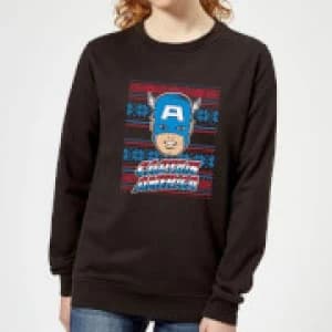 Marvel Captain America Face Womens Christmas Sweatshirt - Black