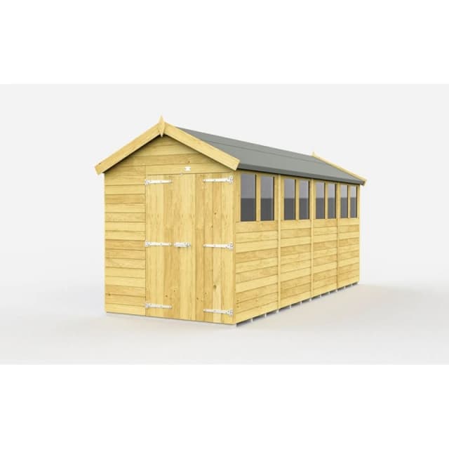 Buttercup Farm 6 x 16 Feet Apex Shed - Double Door W/ Windows - L472 x W175 x H217cm in Brown Brown Unisex