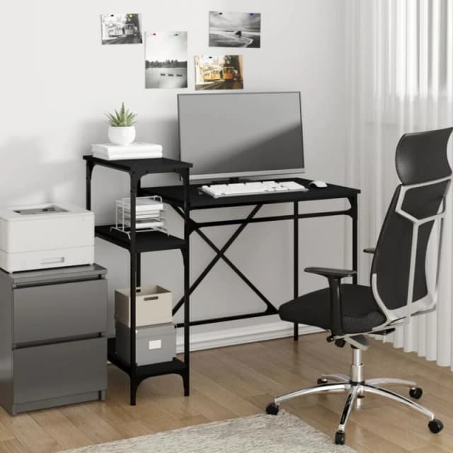 VIDAXL Vidaxl - Desk with Shelves Black 105x50x90cm Engineered Wood&Iron 8720845742140