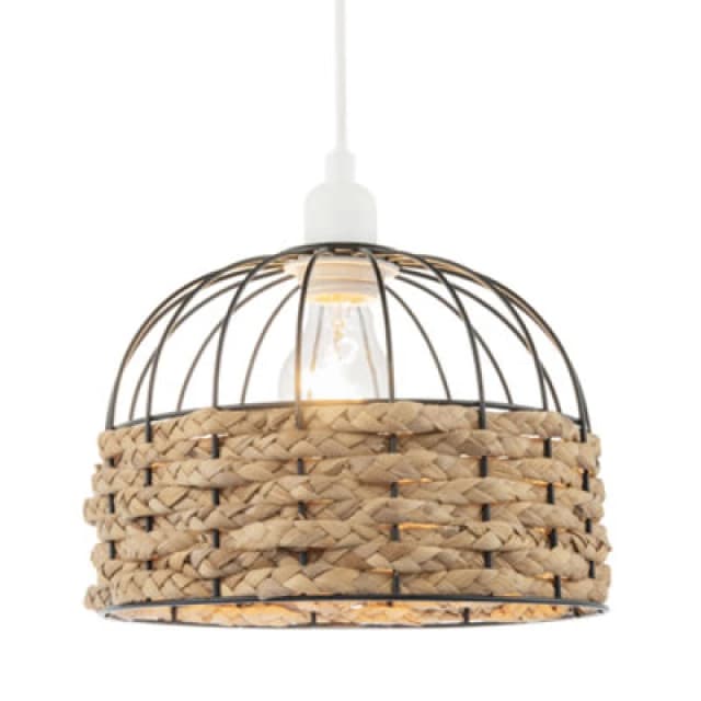 Happy Homewares Traditional Birds Cage Black Easy Fit Pendant Shade With Paper Rope