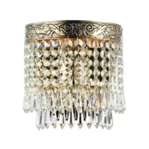 Palace Flush Wall Lamp Gold Antique & Crystal, 1 Light, E27