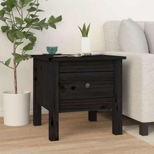 Vidaxl Side Table Black 40X40X39cm Solid Wood Pine, Black 813792