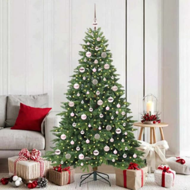 vidaXL Artificial Christmas Tree with 300 LEDs, Pink Balls Green 180 x 117cm PE and PVC, Green 3397551