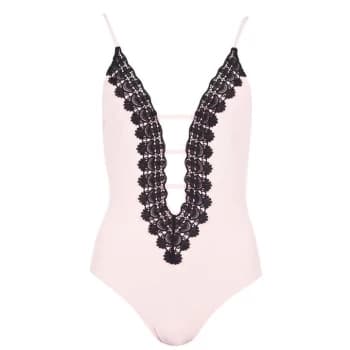 Firetrap Lace Trim Swimsuit Ladies - Blush