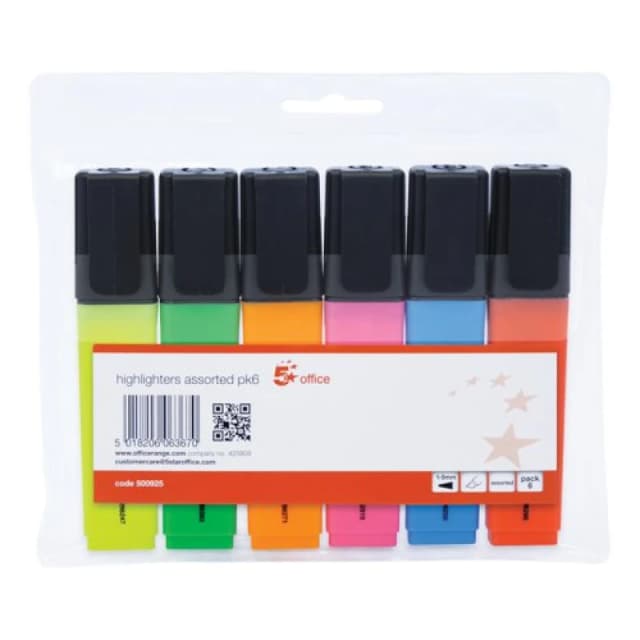 5 Star Office Highlighter Assorted (6 Pack) 500925