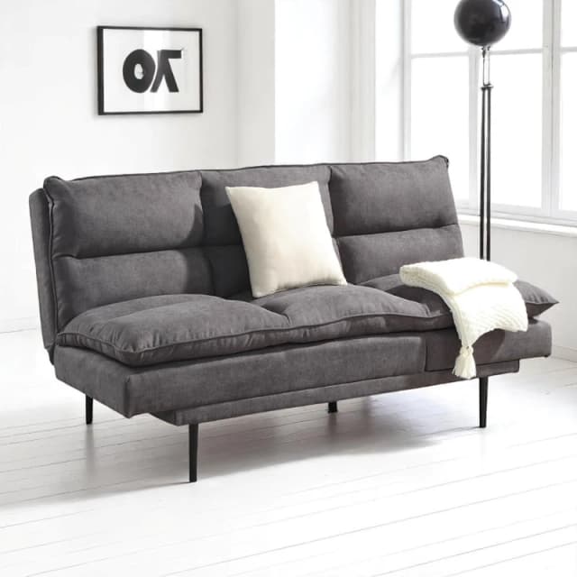 OAT Home Sennen Cushion Padded Fabric 3 Seater Large Single Clic-Clac Sofa Bed in Charcoal Charcoal Unisex 3 Seater