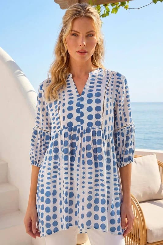 Roman Womens Spot Print Tunic Top in Blue Size: 14 Blue Female 14