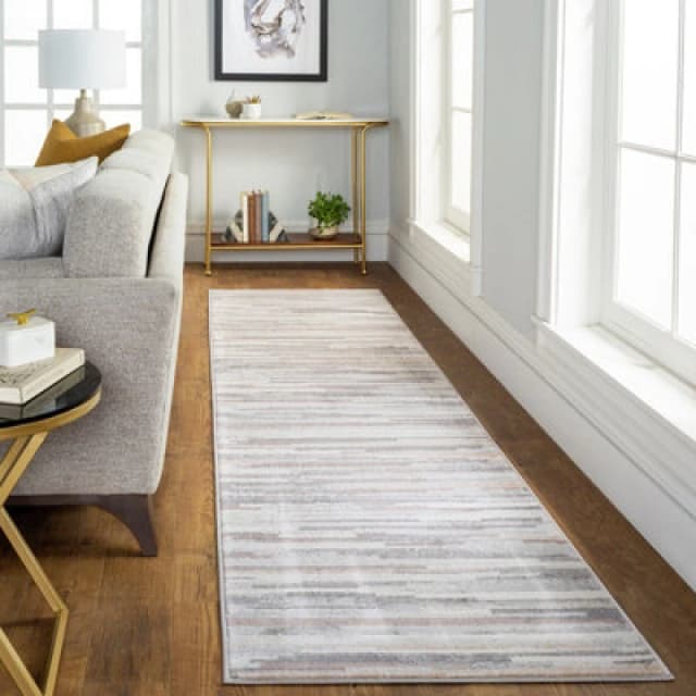 Livabliss Scandi Modern Medium Grey/tan/white Olivia Runner Rug 80 X 220 Cm - Easy Care, Non Shedding, Ideal For Hallway Or Beside The Bed