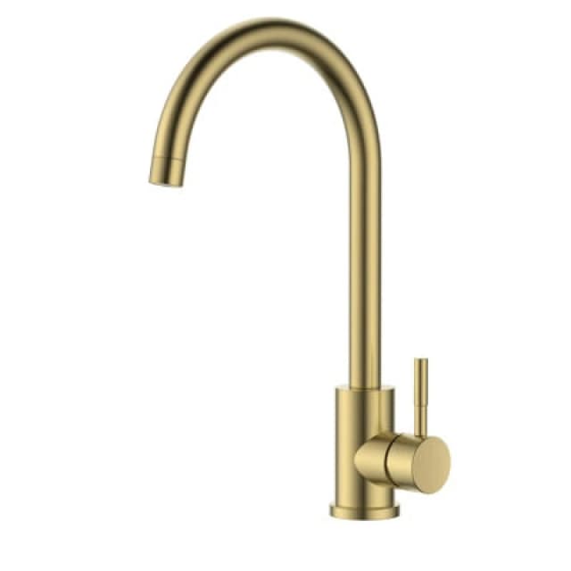 Reginox Taravo Bg Brushed Gold Single Lever Swan Neck Kitchen Mixer Tap
