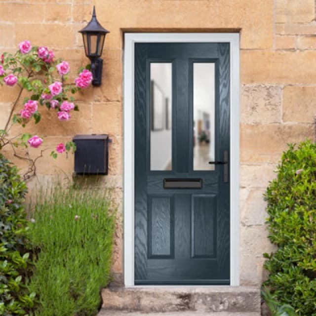 Lacerta Composite Door Carnoustie 7016 Grey 920mm X 2090mm Open In Left Hand Clear Glass 10 Year Guarantee - Free Delivery & Smart Lock