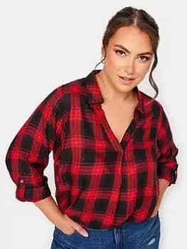 Yours Viscose Overhead Check Shirt Red Check, Red, Size 16, Women