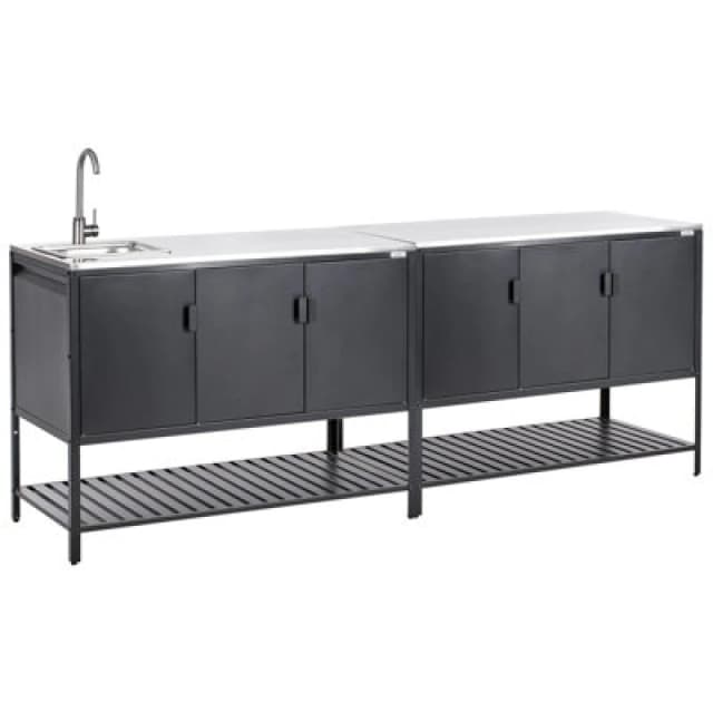 Beliani 2 Piece Outdoor Kitchen Set With Sink Maenza Metal Black 616283