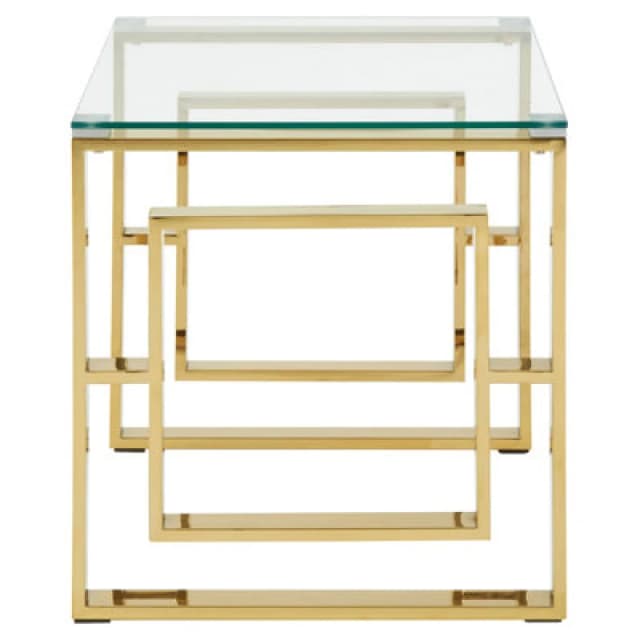 Premier Housewares Minimalist Design Gold Finish Square Legs End Table, Contemporary Wide Side Table, Durable Statement Table Gold