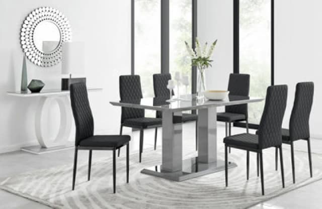 FurnitureboxUK FurnitureboxUK Imperia 6 Grey Dining Table and 6 Milan Black Leg Chairs Black One Size Unisex 5056542641510