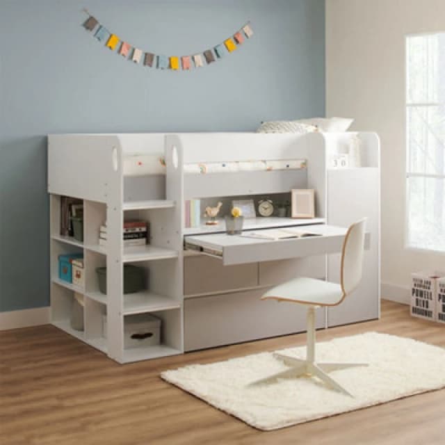 Flair Bailey Kids Cabin Bed With Desk & Storage White & Grey