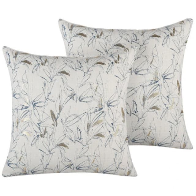 Beliani Set Of 2 Decorative Cushions Arbor 45 X 45cm Beige Floral Pattern
