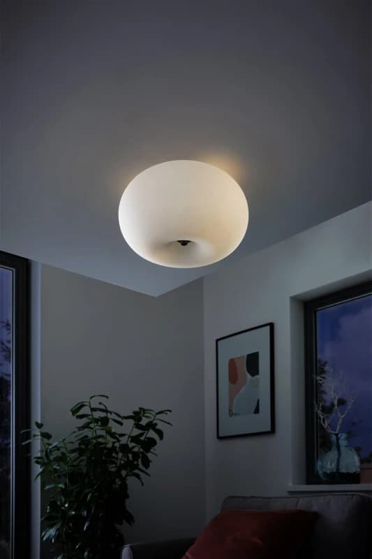 EGLO Eglo Optica - 2 Light Modern Flush Wall / Globe Ceiling Light Satin Nickel, Opal, E27 9002759868116