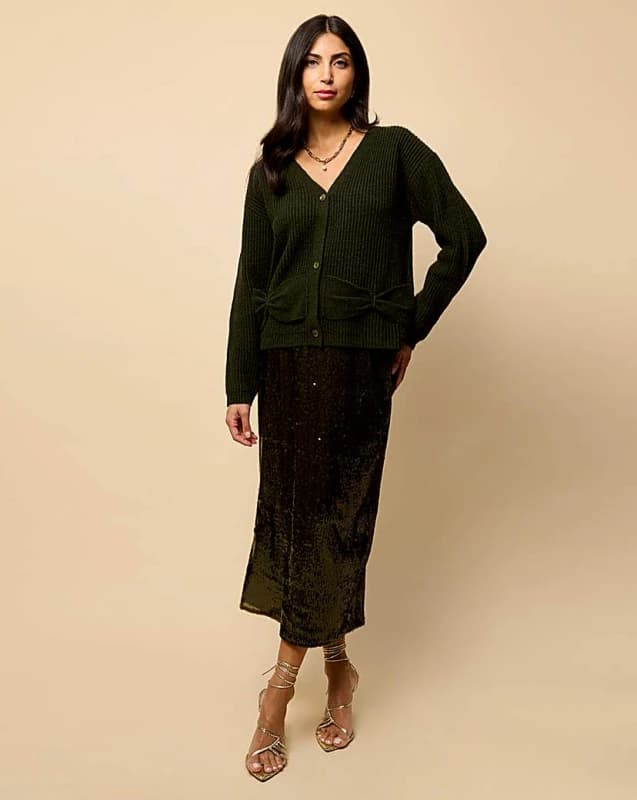 Little Mistress Little Mistress Khaki Detail Cardigan Khaki - Little Mistress - Size: S Khaki Female S RF75903