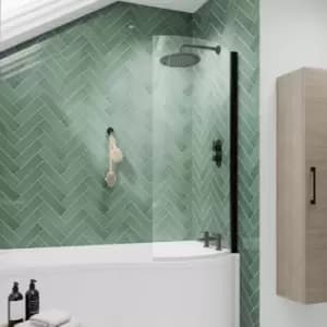 Pacific Matt Black Profile P-Shaped Bath Screen 1433mm h x 715mm w - 6mm Glass - Nuie
