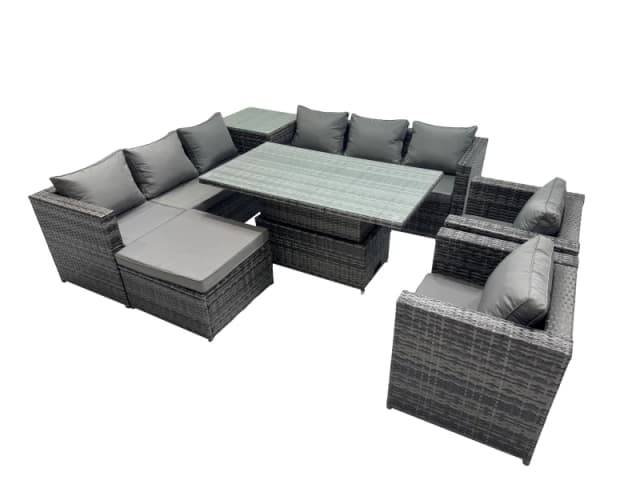 Fimous 9 Seater Outdoor Garden Rattan Furniture Set with Side Table Big Stool in Dark Grey Dark Grey Unisex