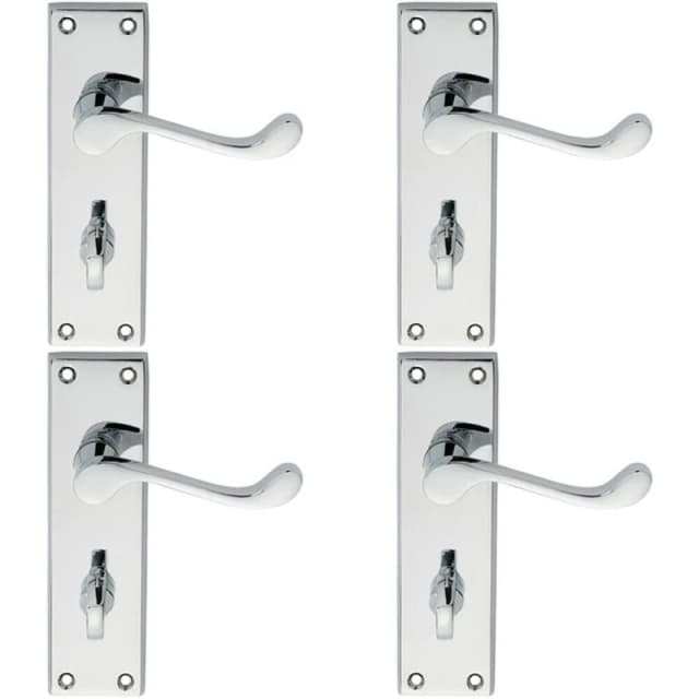 Loops 4x PAIR Victorian Scroll Lever on Bathroom Backplate 150 x 43mm Polished Chrome Multi