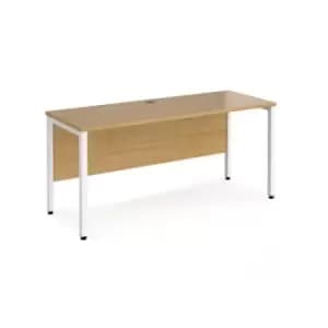 Office Desk 1600mm Rectangular Desk With Bench Leg Oak Tops With White Frames 600mm Depth Maestro 25