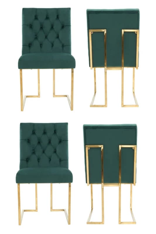 Life Interiors Life Interiors Set of 4 Siena Luxury Tufted Velvet Dining Chairs with Gold Frame in Green Green One Size Unisex 5056660011745