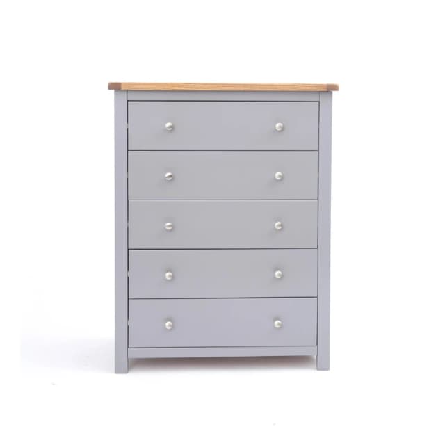 Cabinet Bits Mirano 5 Drawer Chest of Drawers Chrome Knob in Grey Grey Unisex