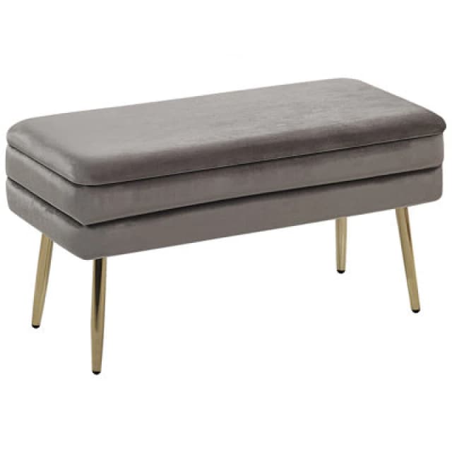 Beliani Storage Bench Durham Velvet Grey