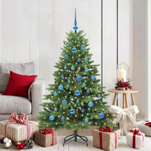 vidaXL Artificial Christmas Tree with 150 LEDs and Blue Balls Green 150cm PE and PVC, Green 3397543