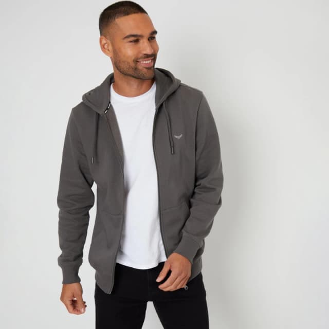 Threadbare Cotton Blend 'Tangerine' Zip Through Hoody Dark Grey