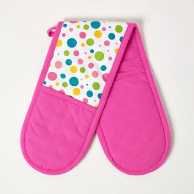 Homescapes Multi Colour Polka Dot Cotton Double Oven Glove Multi unisex
