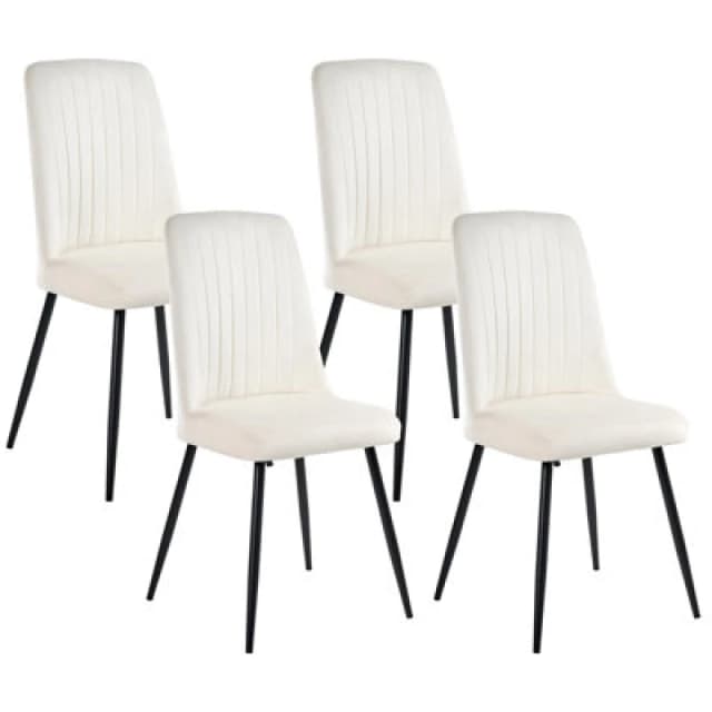 Beliani Set Of 4 Dining Chairs Kirby Velvet Off-White