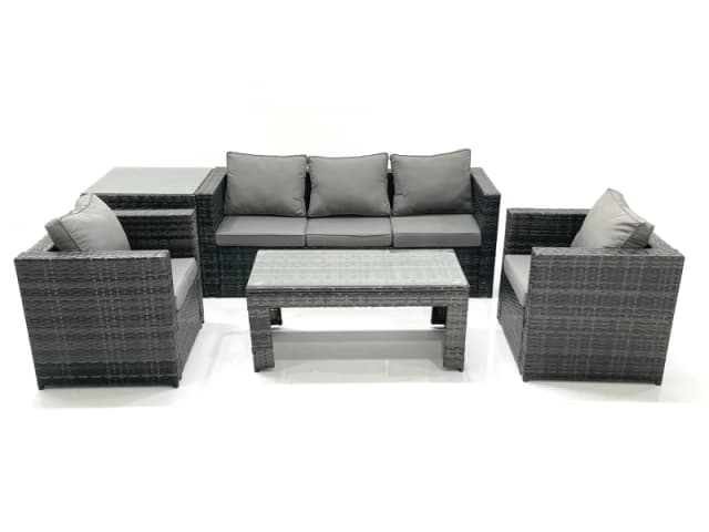 Fimous Rattan Garden Furniture Set Outdoor Lounger Sofa with Coffee Table 2 Armchair Side Table Dark Grey Mixed Dark Grey