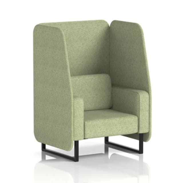 Brixworth 1 Seater Open Office Booth with Black Legs in Rivet Fabric - Burnish Panels and Sofa