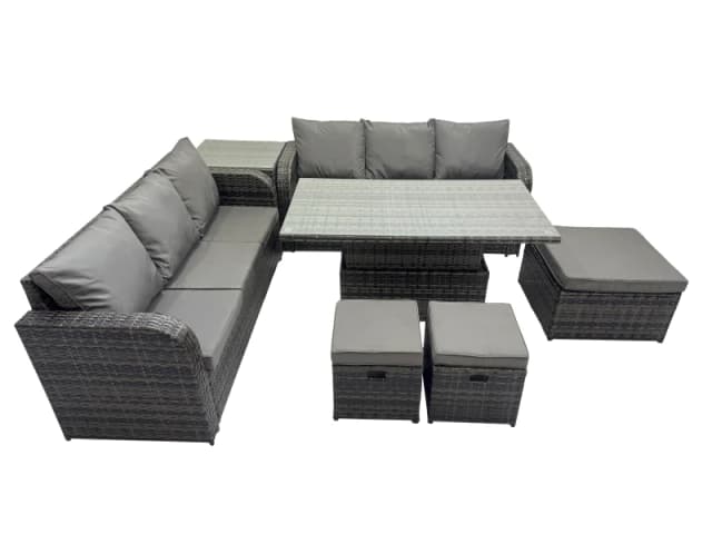Fimous Rattan Garden Furniture Set 9-seater with Side Table 3 Footstools in Dark Grey Dark Grey Unisex