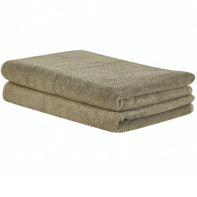 Beliani Set Of 2 Towels Mitiaro Terry Cotton Olive Green