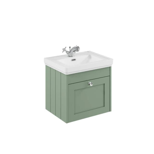 Balterley 500mm Wall Hung 1 Drawer Unit & Classic Basin 1 Tap Hole - Satin Green Green Unisex