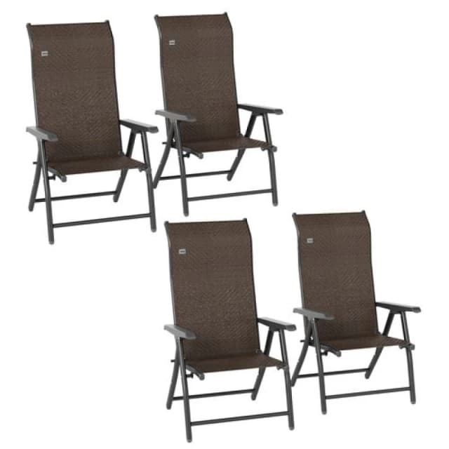 Outsunny 4 PCs Outdoor Rattan Folding Chair Set with 7 Levels Adjustable Backrest Dark Brown Dark Brown