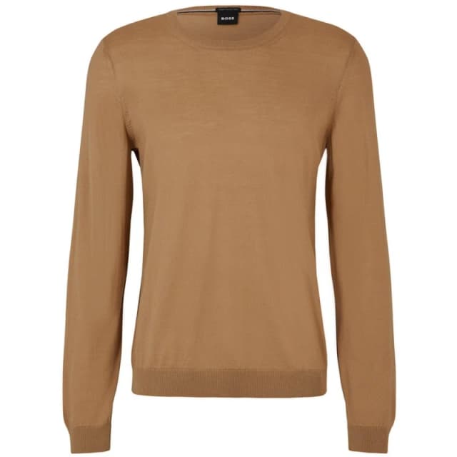 Boss Mens Leno Knit Jumper, Soft Virgin Wool Beige 260 male Small