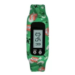 Minecraft Green Lcd Tracker Watch With Printed Silicone Strap