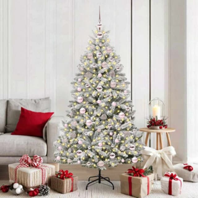 vidaXL Artificial Christmas Tree with Pink Balls Green and White 180cm PVC and Metal, Green 3395750