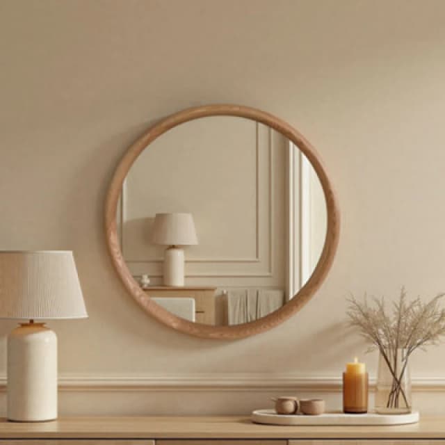 Yearn Mirrors Yearn Mirrors Beaufort Round Solid Oak Wood Mirror in Light Oak Light Oak One Size Unisex 0716053065568