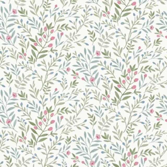 Grandeco Inia Leafy Trail Foliage And Flowers Textured Wallpaper, Blue Green