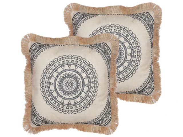 Beliani Set Of 2 Decorative Cushions Agrimony 45 X 45cm Black Oriental Pattern