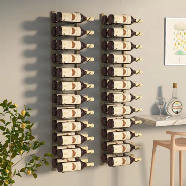 VIDAXL Wall Mounted Wine Rack for 24 Bottles 2 pcs Gold Iron Vidaxl 8720286827000