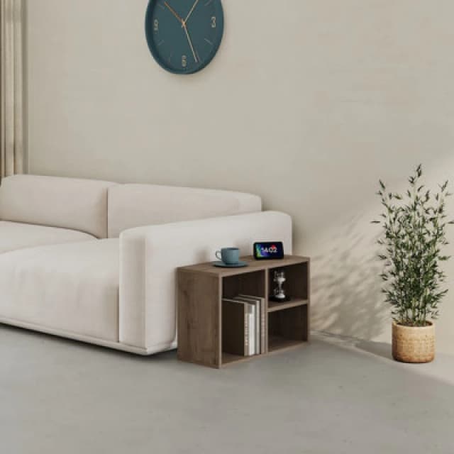 Decortie Modern Combayn Big Low Standing Book Shelf, 3 Open Storage Horizontal&vertical Compact Bookshelf Bedroom(Dark Oak Effect)