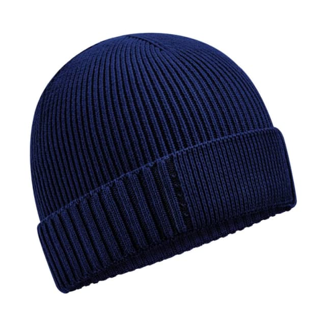 Beechfield Mens Patch Cotton Beanie in Navy Navy Male One Size