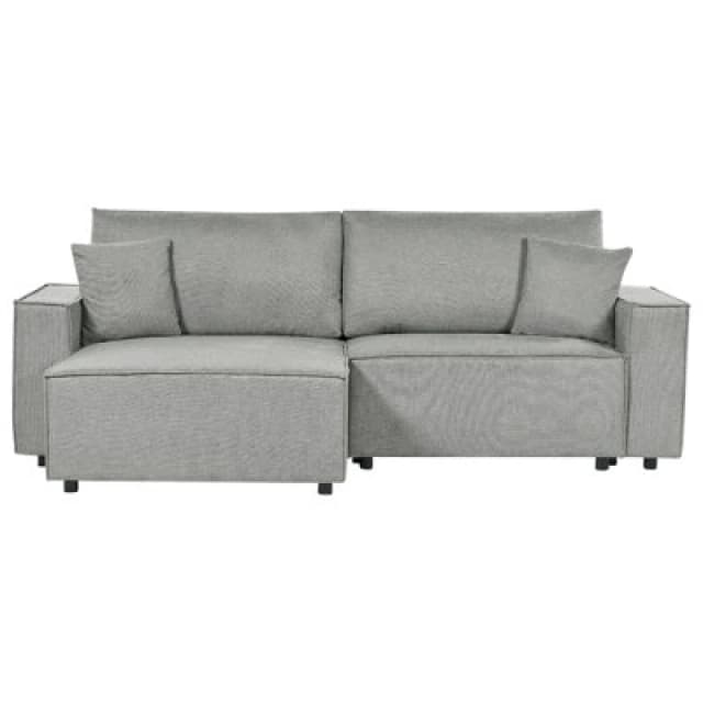 Beliani Corner Sofa Bed 3 Seater Karila Fabric Grey With Storage Right Hand