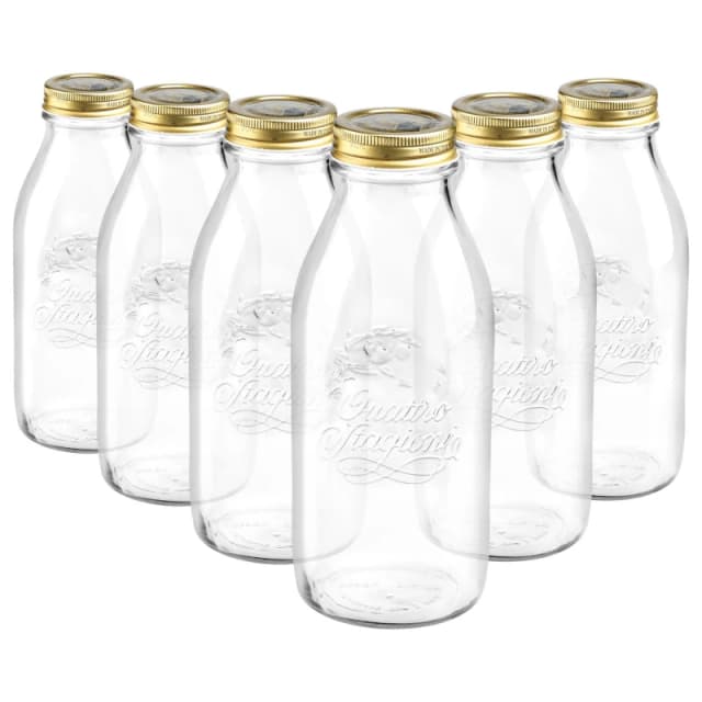 Bormioli Rocco Quattro Stagioni Glass Bottles with Screw Top Lid - 1L - Pack of 6 Clear
